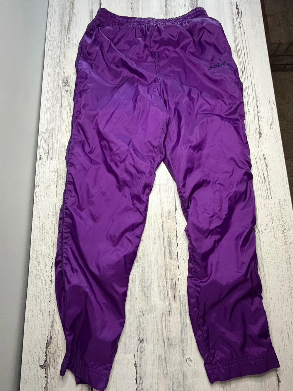 Vintage 90s Women’s FILA Purple Nylon Track Pants Small Ankle Zip